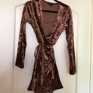 Copper velvet wrap dress